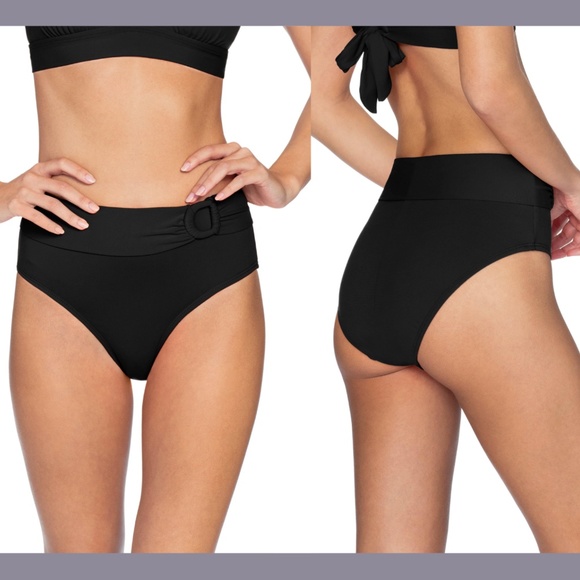 NEW $86 Robin Piccone Kate High Waist‎ Bikini Bottoms in Black [SZ Large ] - Picture 1 of 12